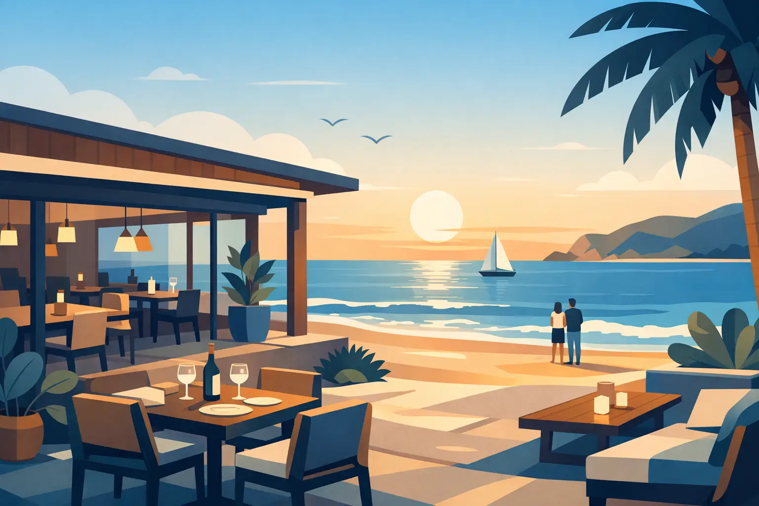 Restaurante frente al océano en Barra
