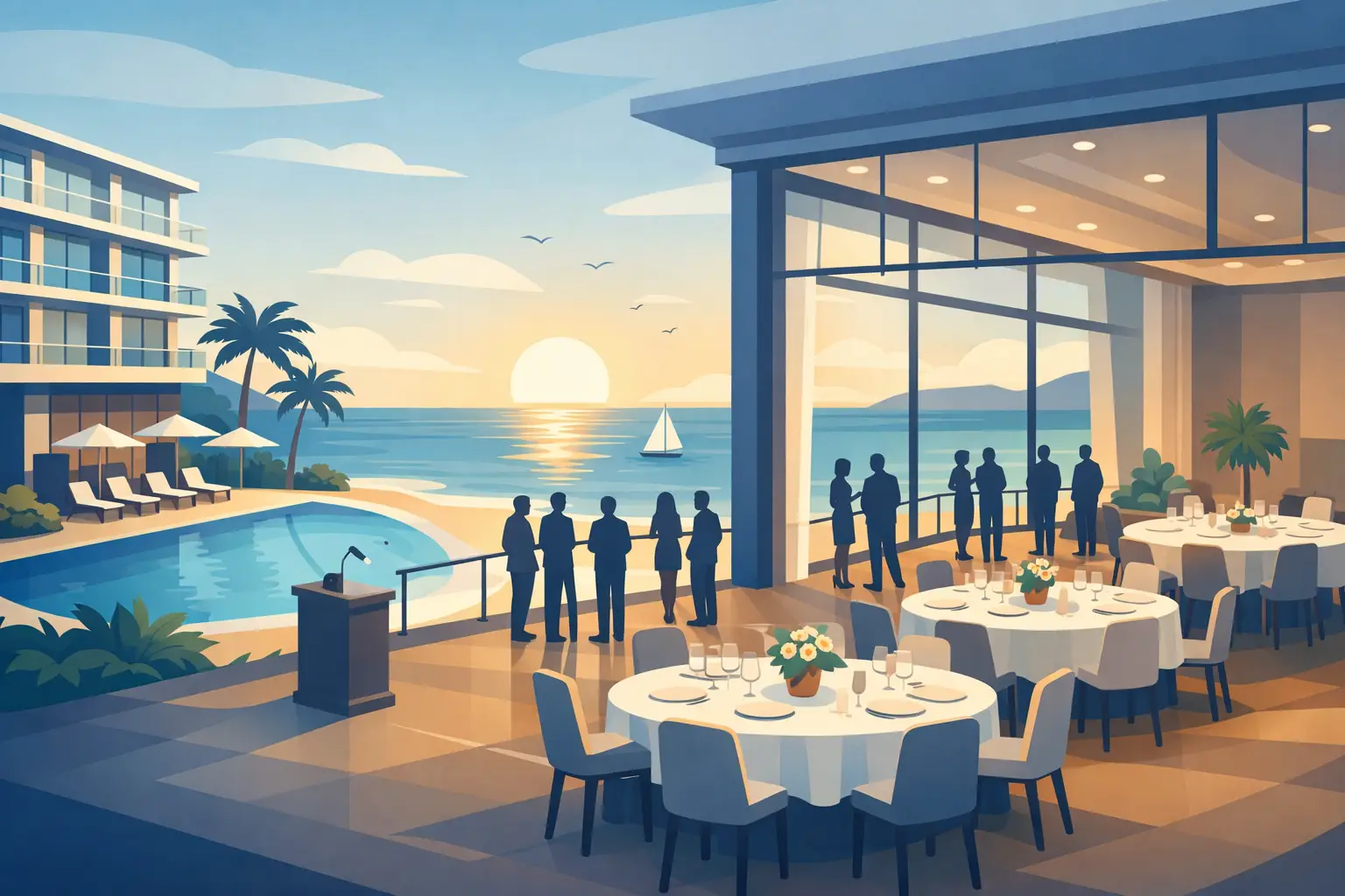 Hotel con salón de eventos frente al mar